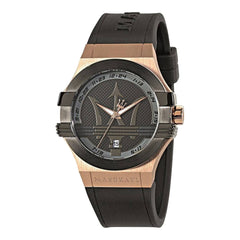 Maserati Potenza Black & Rose Gold Dial Black Rubber Strap Watch For Men - R8851108002 Watches Maserati   