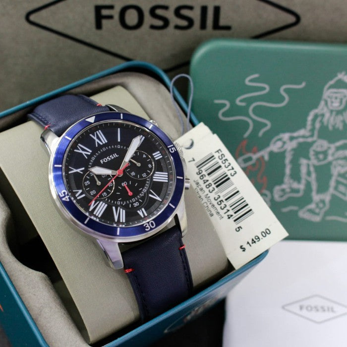 Fossil Grant Chronograph Blue Dial Blue Leather Strap Watch for Men - FS5373 Watches Fossil   