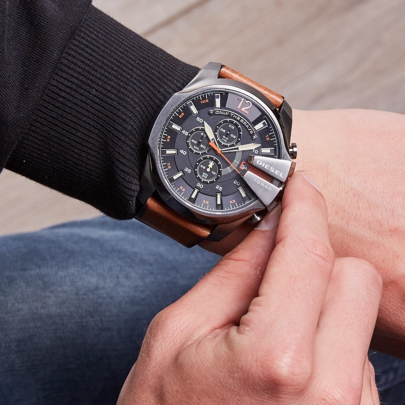 Diesel Mega Chief Quartz Chronograph Brown Leather Watch For Men - DZ4343 Watches Diesel   