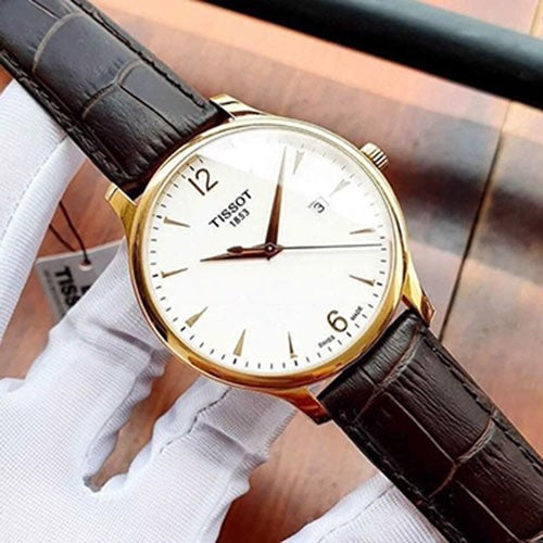 Tissot T Classic Tradition White Dial Brown Leather Strap Watch For Men - T063.610.36.037.00 Watches Tissot   