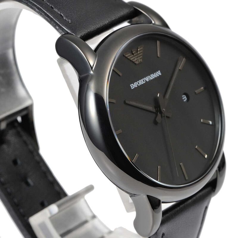 Emporio Armani Classic Black Dial Black Leather Strap Watch For Men - AR1732 Watches Emporio Armani   