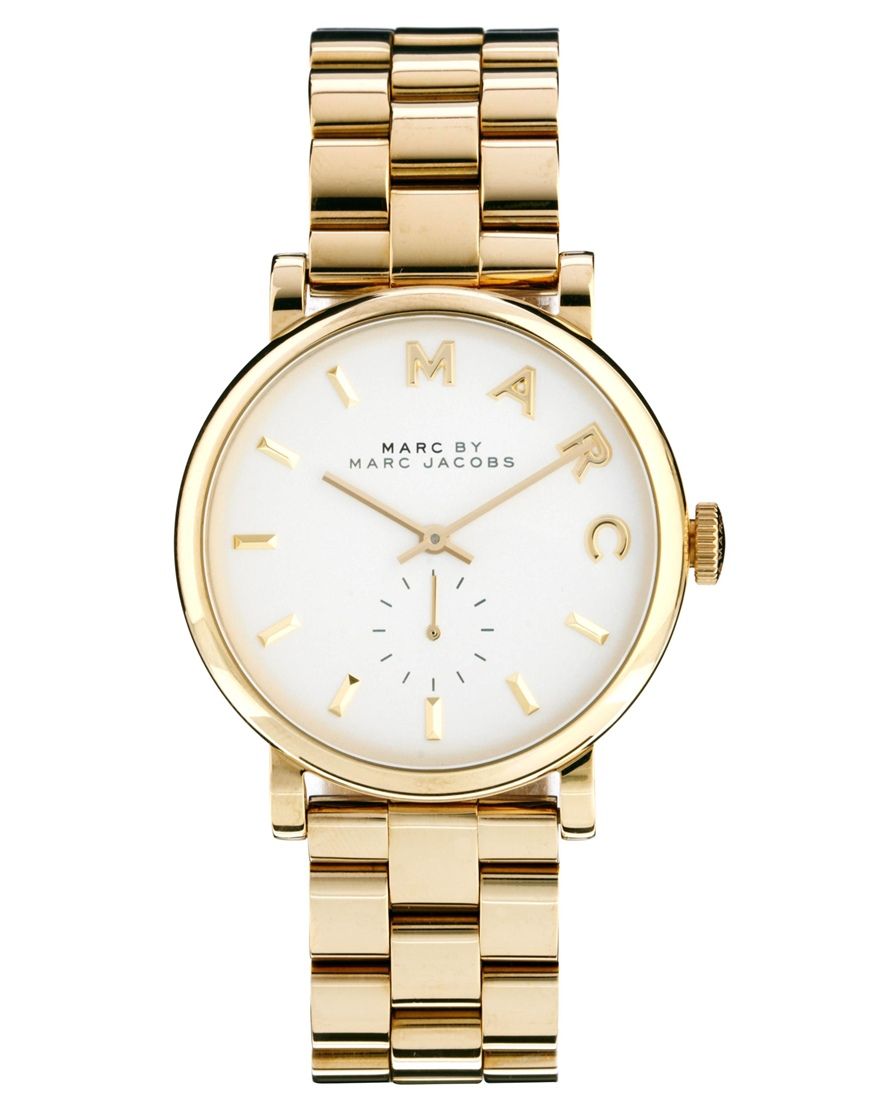 Marc Jacobs Baker White Dial Gold Stainless Steel Strap Watch for Women - MBM3243 Watches Marc Jacobs   