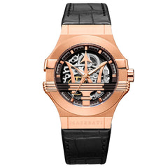 Maserati Potenza Automatic Rose Gold Dial Black Leather Strap Watch For Men - R8821108002 Watches Maserati   