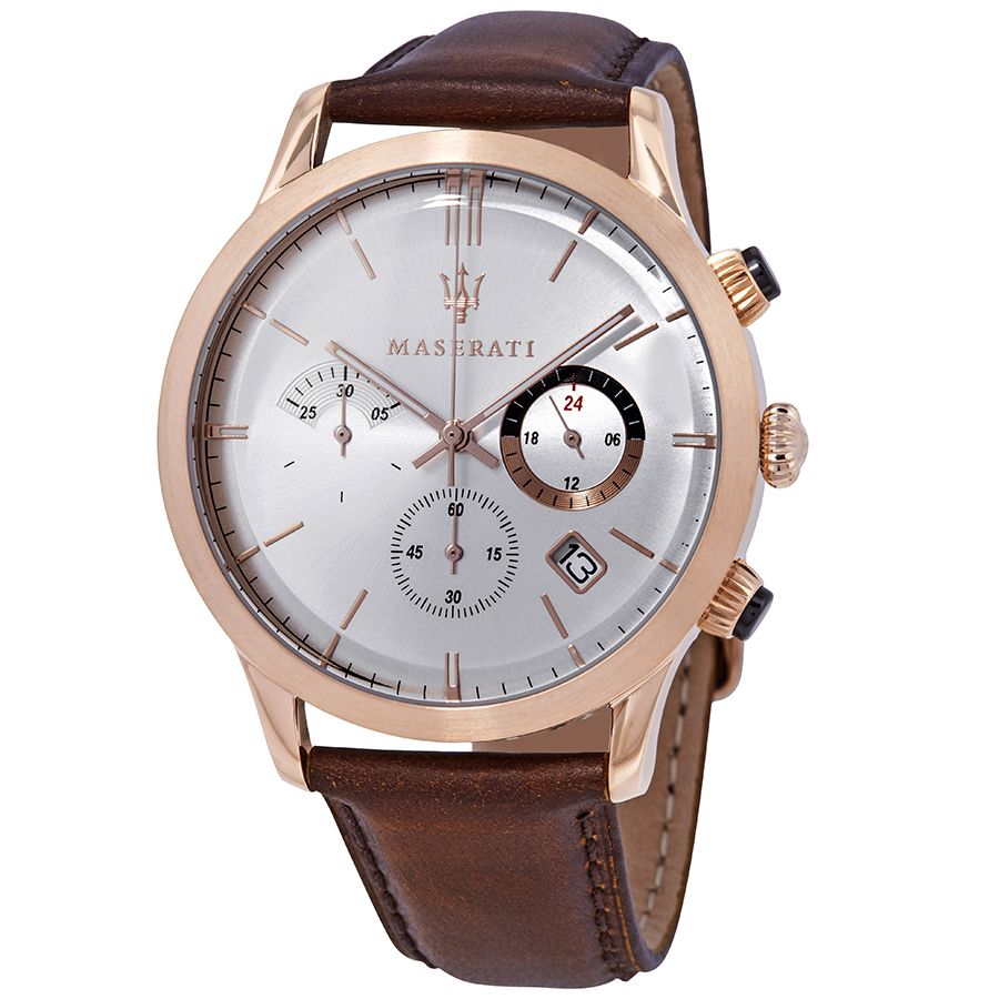 Maserati Ricordo Chronograph Silver Dial Brown Leather Strap Watch For Men - R8871633002 Watches Maserati   