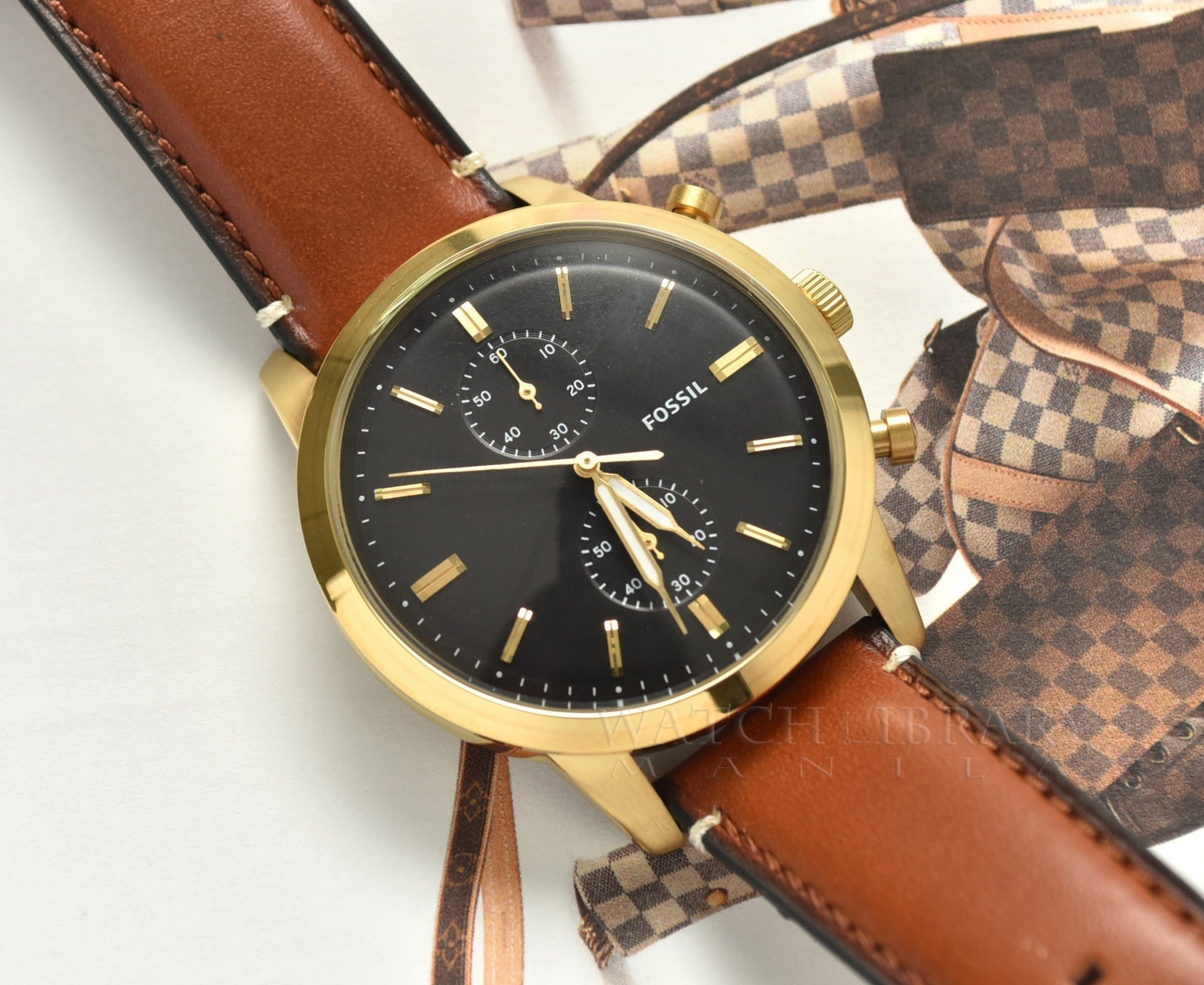 Fossil Townsman Chronograph Black Dial Brown Leather Strap Watch for Men - FS5338 Watches Fossil   