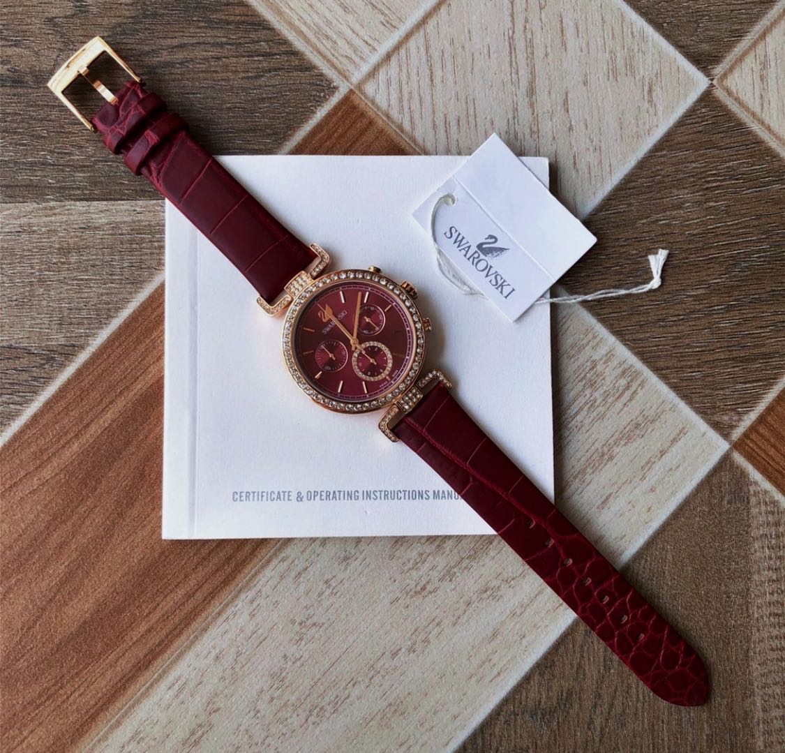 Swarovski Era Journey Red Dial Red Leather Strap Watch for Women - 5416701 Watches Swarovski   