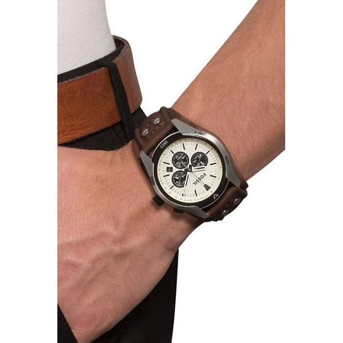 Fossil Coachman Chronograph White Dial Brown Leather Strap Watch for Men - CH2890 Watches Fossil   