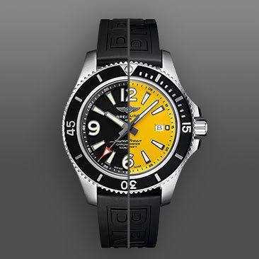 Breitling Superocean Automatic 44mm Yellow Dial Black Rubber Strap Watch for Men - A17367021I1S1 Watches Breitling   