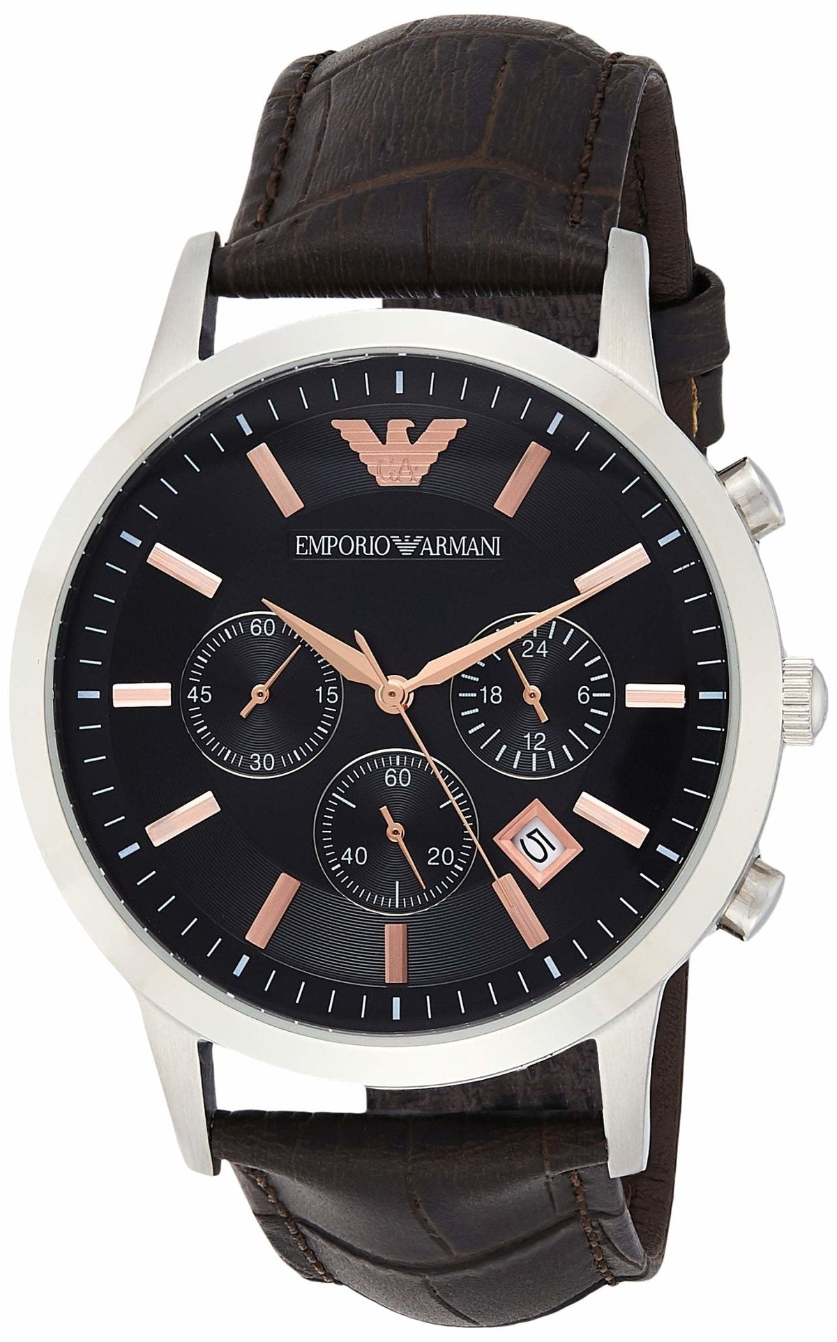 Emporio Armani Renato Chronograph Grey Dial Brown Leather Strap Watch For Men - AR2513 Watches Emporio Armani   