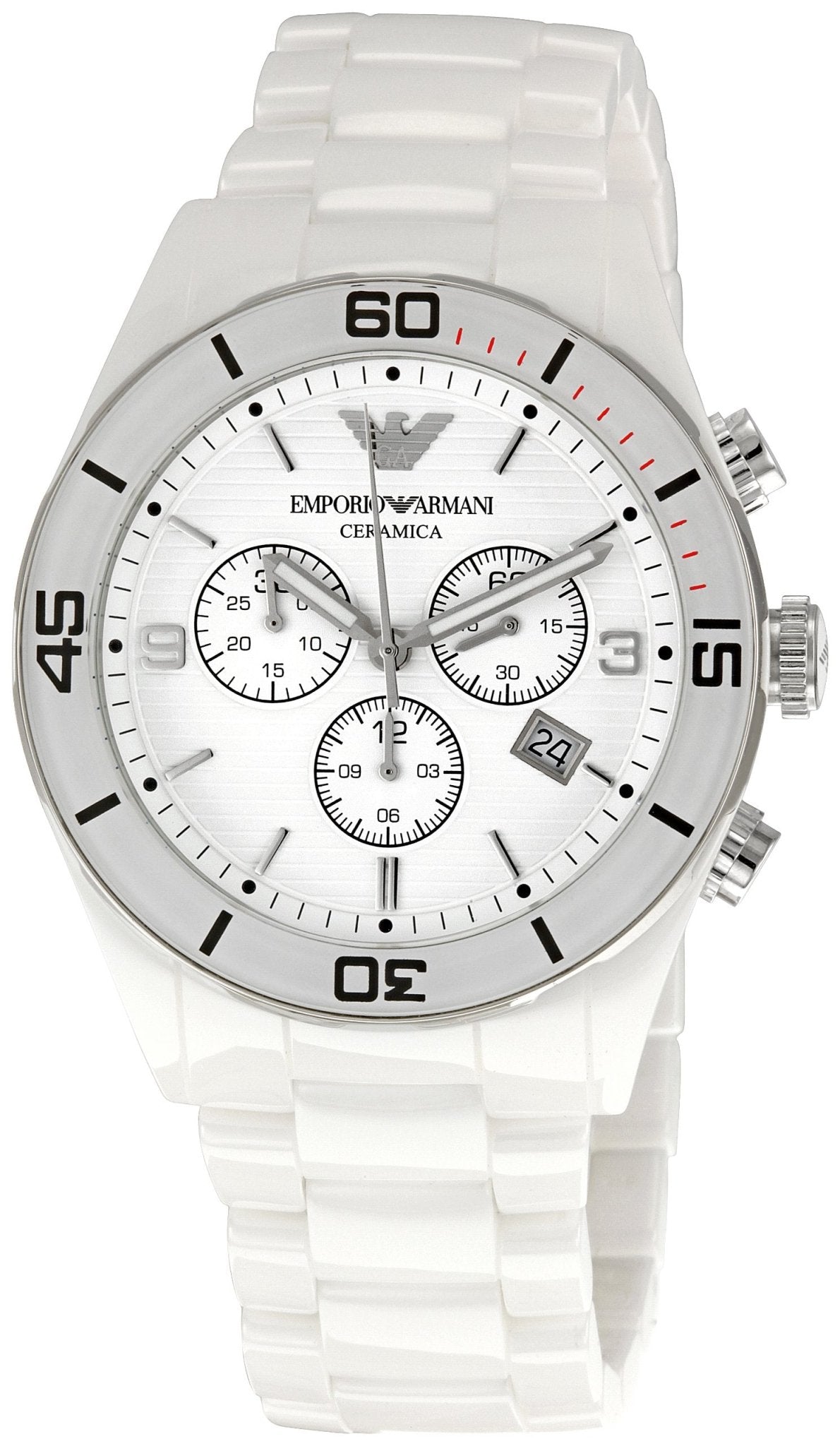 Emporio Armani Ceramic Chronograph White Dial White Ceramic Strap Watch For Men - AR1424 Watches Emporio Armani   