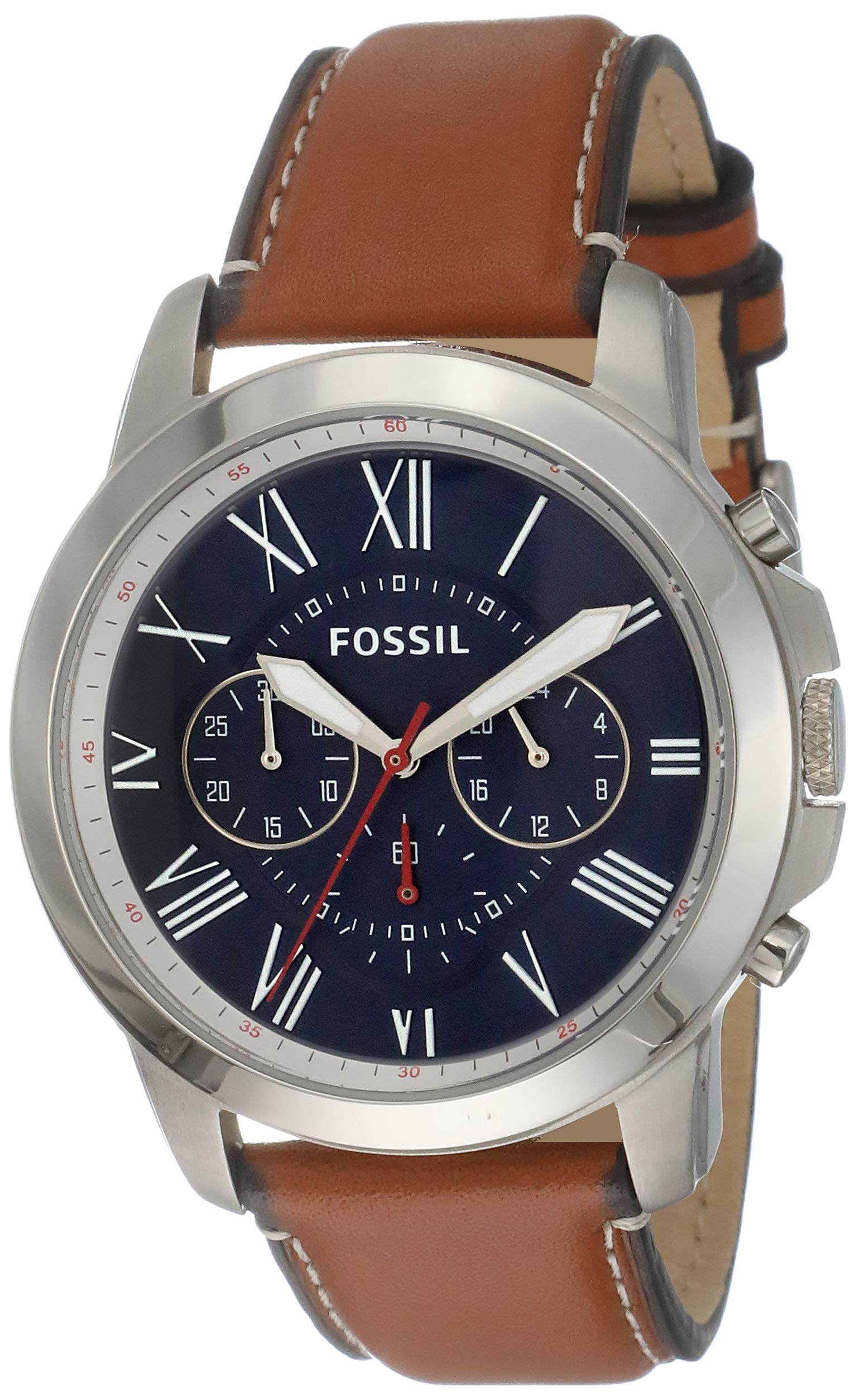 Fossil Grant Chronograph Blue Dial Brown Leather Strap Watch for Men - FS5210 Watches Fossil   