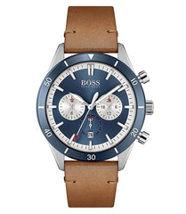 Hugo Boss Santiago Blue Dial Brown Leather Strap Watch for Men - 1513860 Watches Hugo Boss   