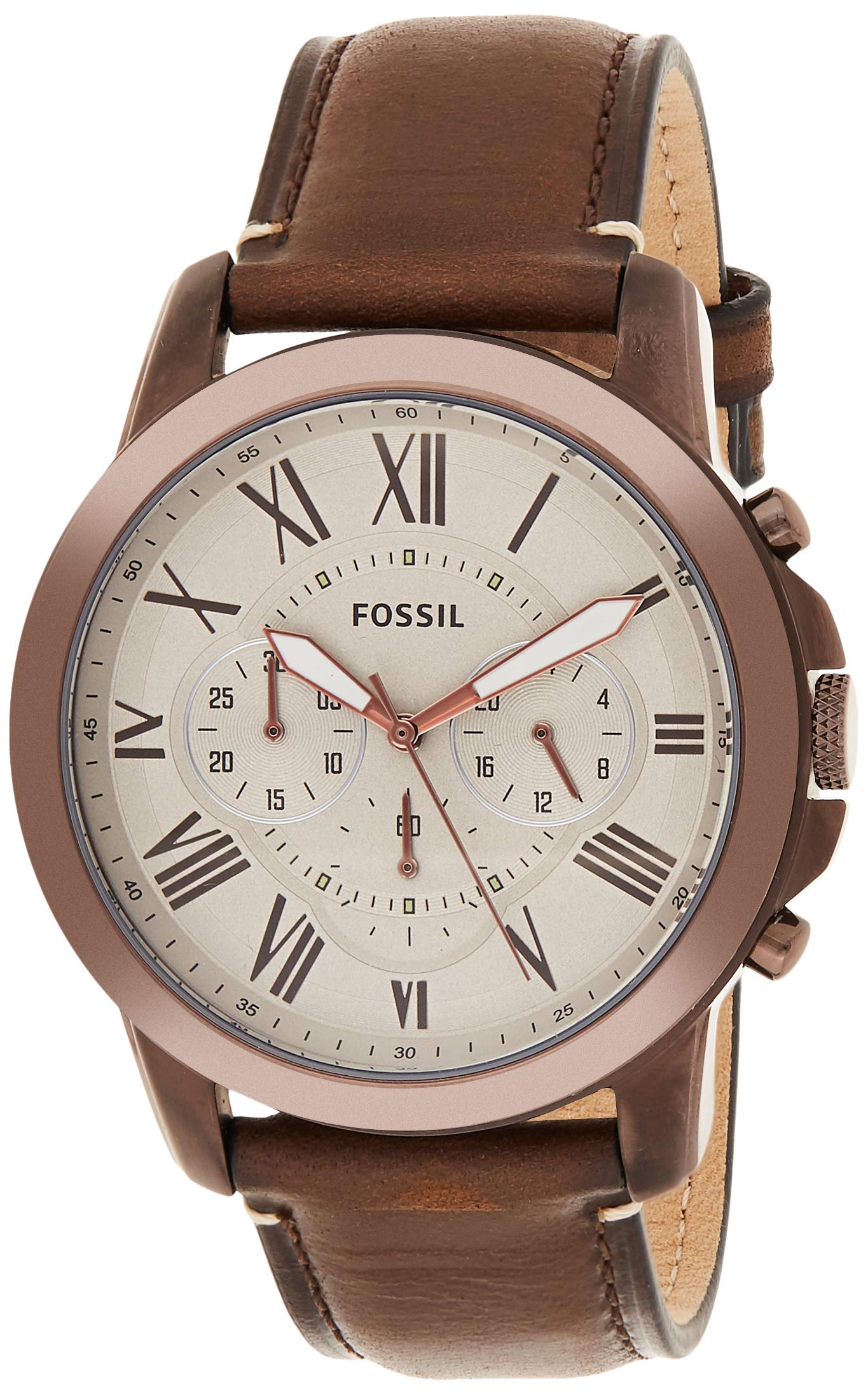 Fossil Grant Chronograph White Dial Brown Leather Strap Watch for Men - FS5344 Watches Fossil   