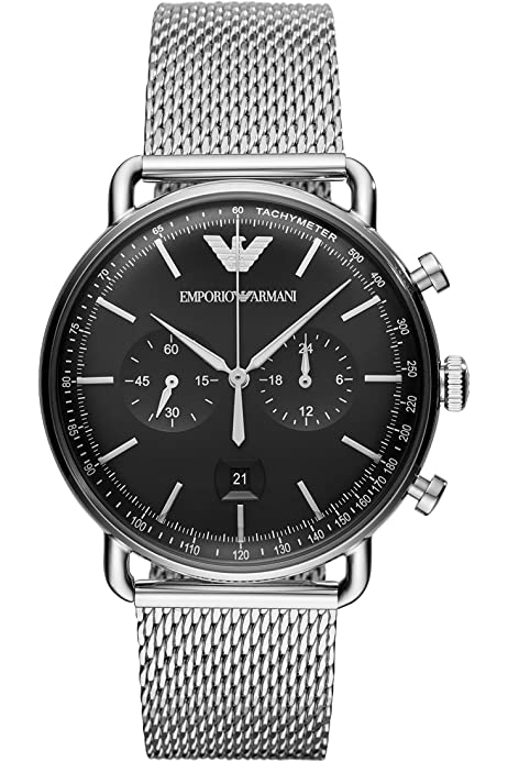 Emporio Armani Luigi Black Dial Silver Mesh Bracelet Watch For Men - AR8032 Watches Emporio Armani   