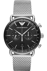 Emporio Armani Luigi Black Dial Silver Mesh Bracelet Watch For Men - AR8032 Watches Emporio Armani   