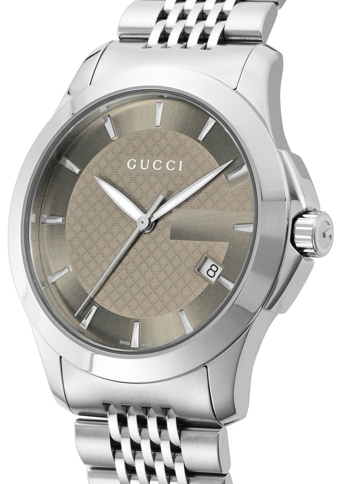 Gucci G Timeless Brown Dial Silver Steel Strap Watch For Men - YA126406 Watches Gucci   