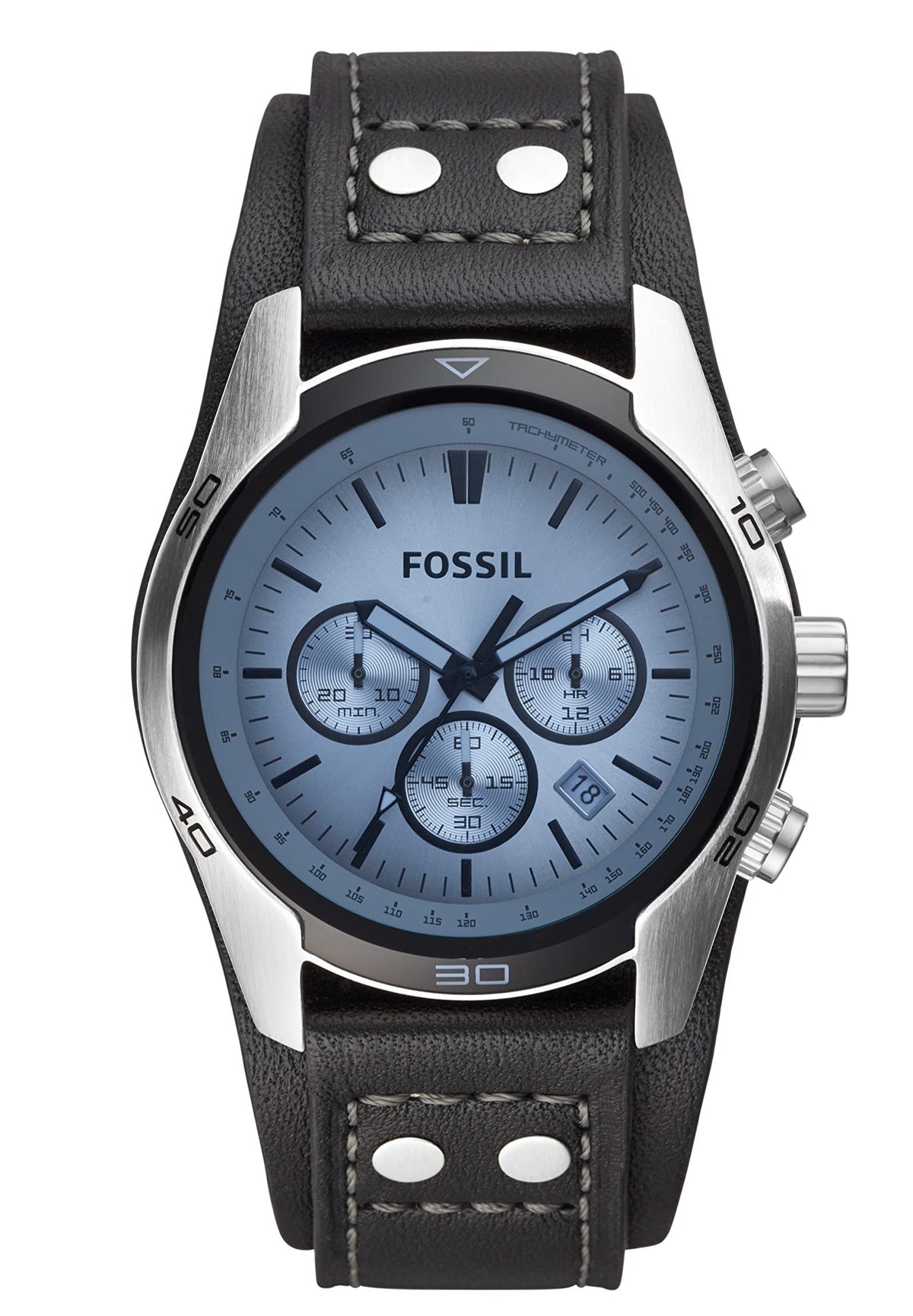 Fossil Coachman Chronograph Blue Dial Black Leather Strap Watch for Men - CH2564 Watches Fossil   