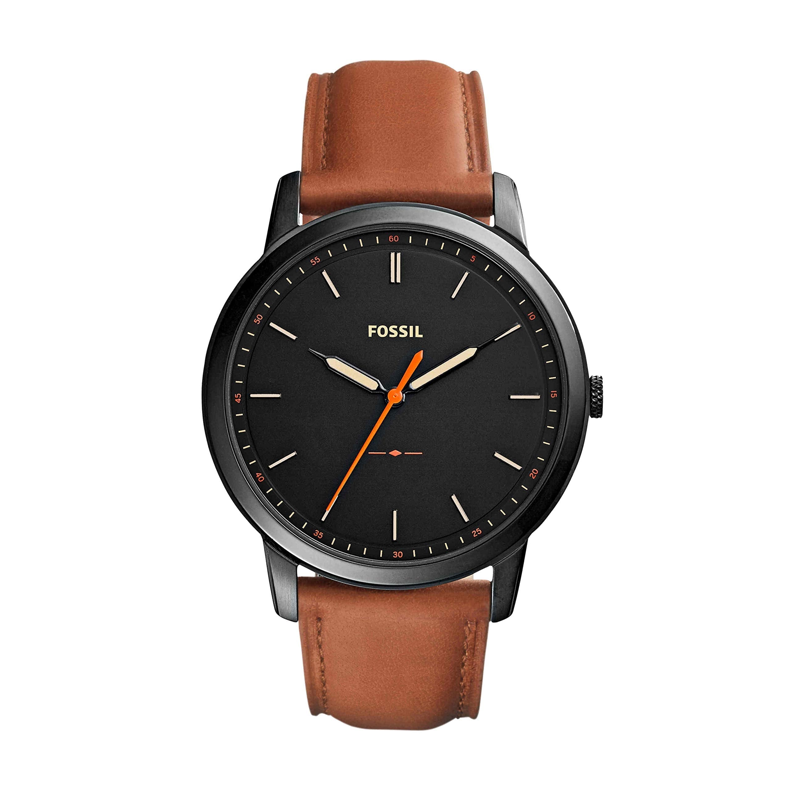 Fossil The Minimalist Black Dial Brown Leather Strap Watch for Men - FS5305 Watches Fossil   