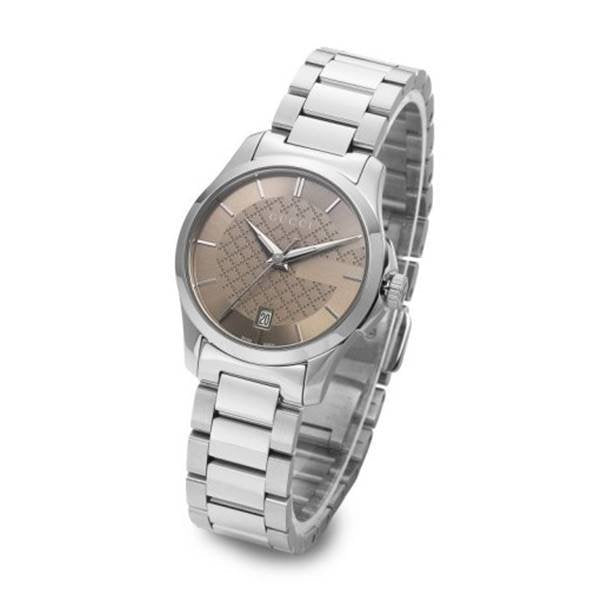 Gucci G Timeless Brown Dial Silver Steel Strap Watch For Women - YA126526 Watches Gucci   