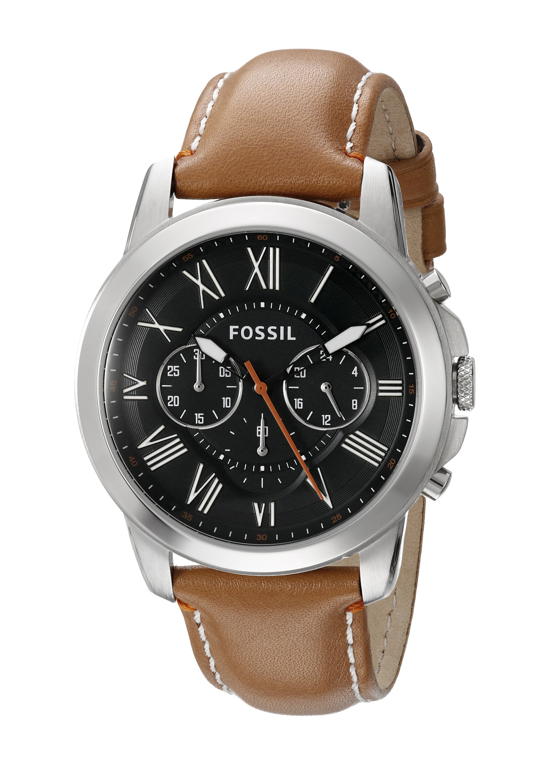 Fossil Grant Chronograph Green Dial Brown Leather Strap Watch for Men - FS4918 Watches Fossil   