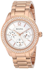 Bulova Crystal Silver Dial Rose Gold Steel Strap Watch for Women - 97N101 Watches Bulova   