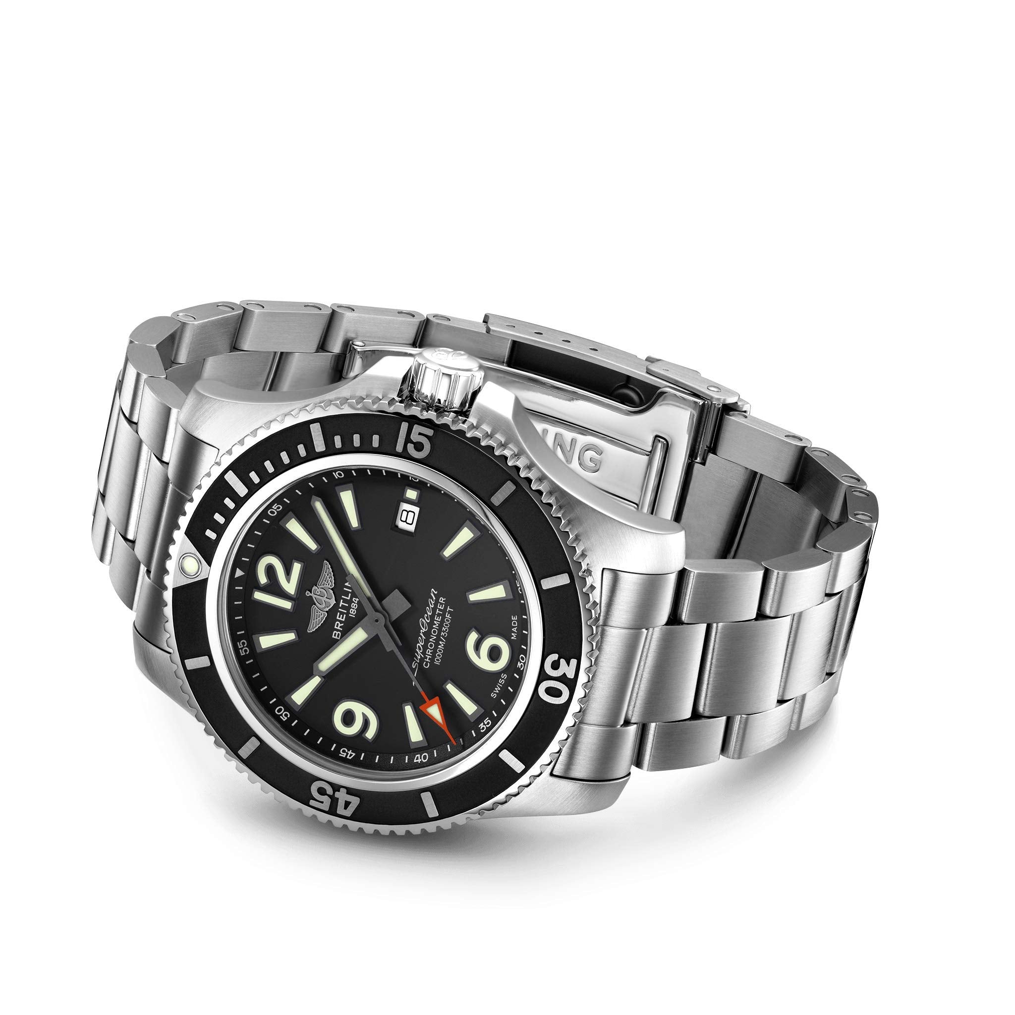 Breitling Superocean Automatic 44mm Black Dial Silver Steel Strap Watch for Men - A17367D71B1A1 Watches Breitling   