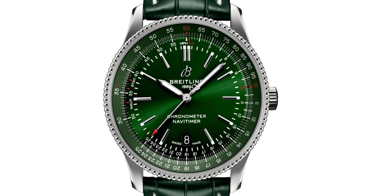 Breitling Navitimer Automatic 41mm Green Dial Green Leather Strap Watch for Men - A17326361L1P1 Watches Breitling   