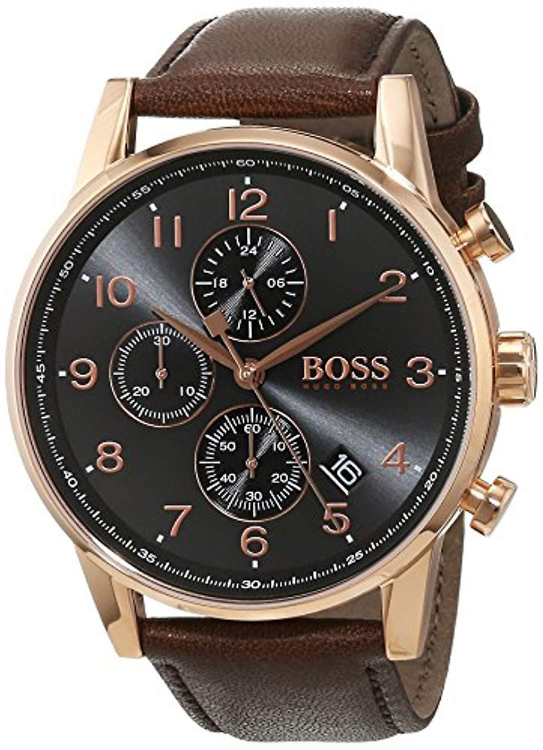 Hugo Boss Navigator Grey Dial Brown Leather Strap Watch for Men - 1513496 Watches Hugo Boss   