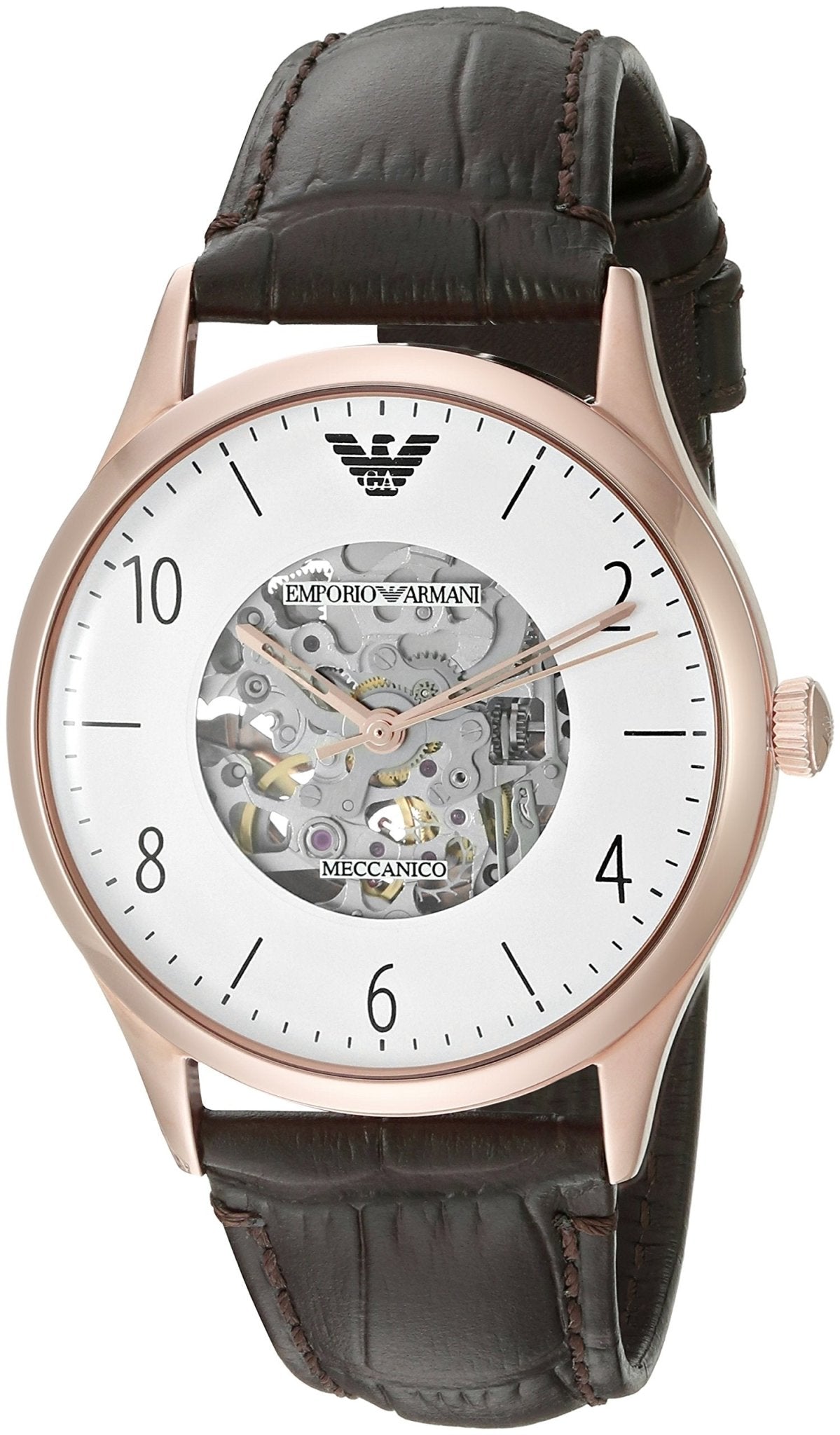 Emporio Armani Meccanico White Dial Brown Leather Strap Watch For Men - AR1920 Watches Emporio Armani   