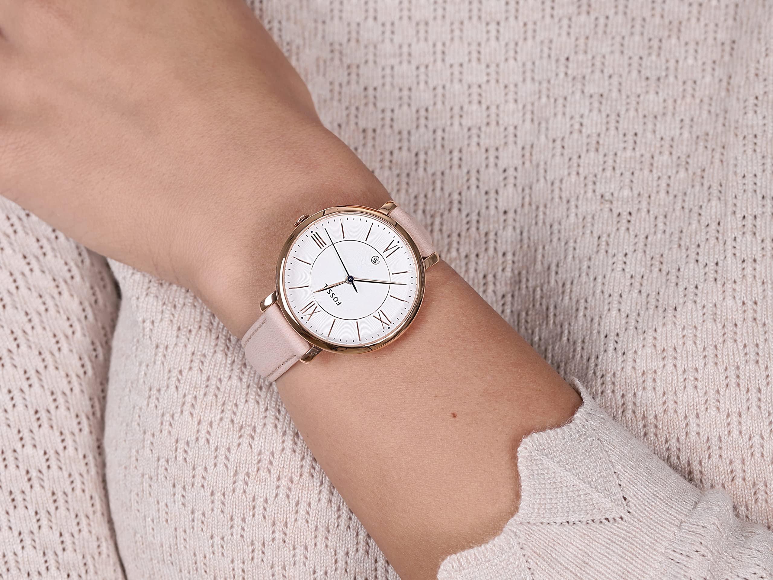 Fossil Jacqueline White Dial Pink Leather Strap Watch for Women - ES3988 Watches Fossil   
