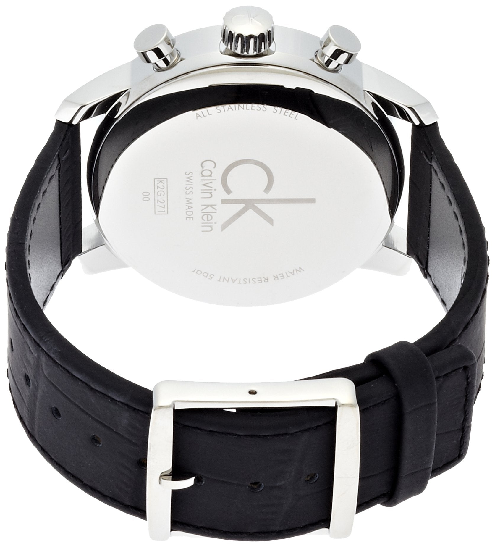 Calvin Klein City Chronograph Black Dial Black Leather Strap Watch for Men - K2G271CX Watches Calvin Klein   