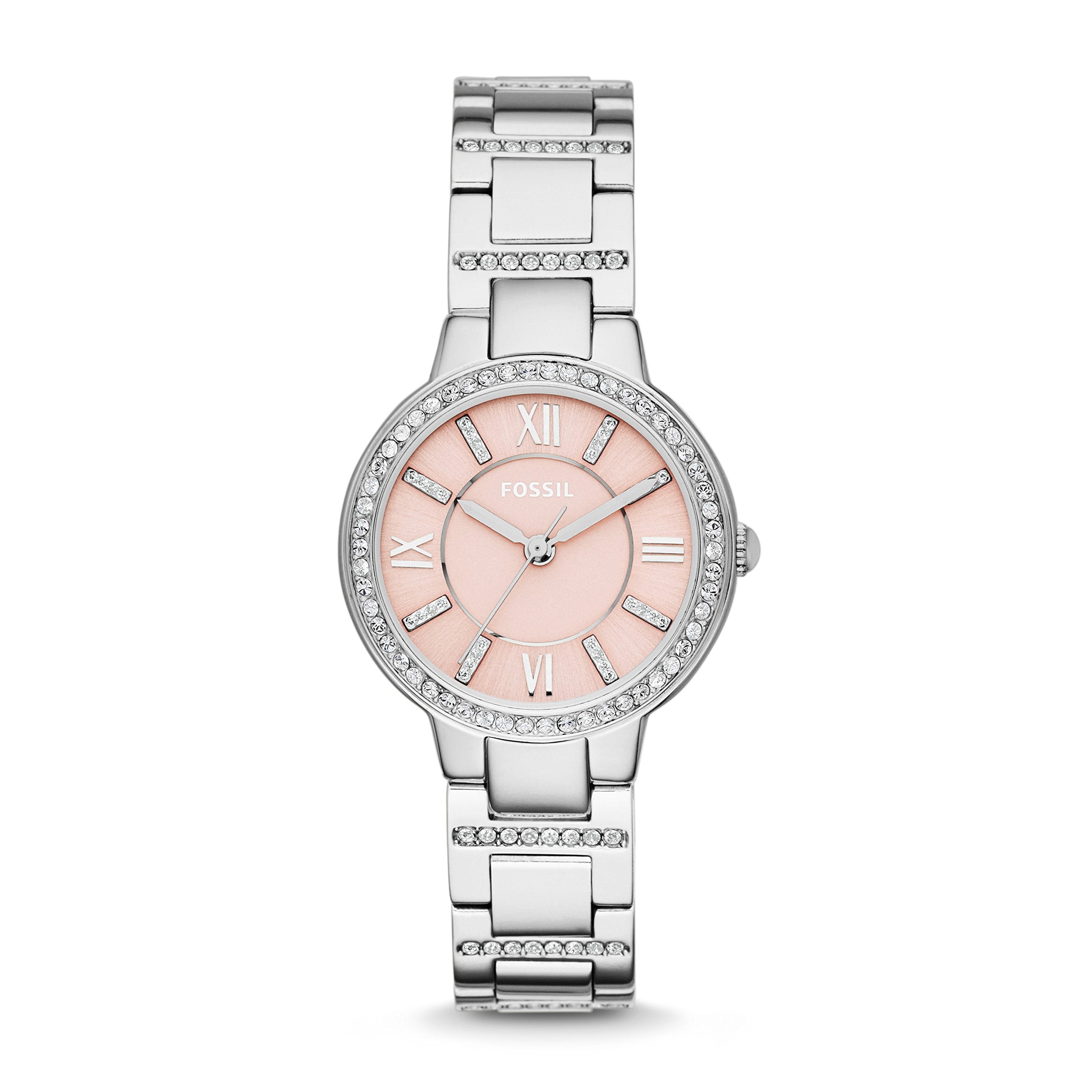 Fossil Virginia Pink Dial Silver Steel Strap Watch for Women - ES3504 Watches Fossil   