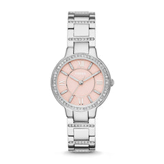 Fossil Virginia Pink Dial Silver Steel Strap Watch for Women - ES3504 Watches Fossil   