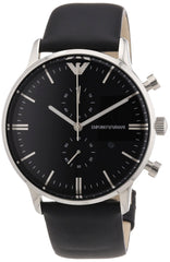 Emporio Armani Gianni Chronograph Black Dial Black Leather Strap Watch For Men - AR0397 Watches Emporio Armani   