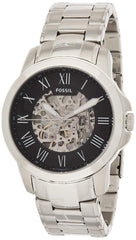 Fossil Grant Automatic Skeleton Black Dial Silver Steel Strap Watch for Men - ME3103 Watches Fossil   