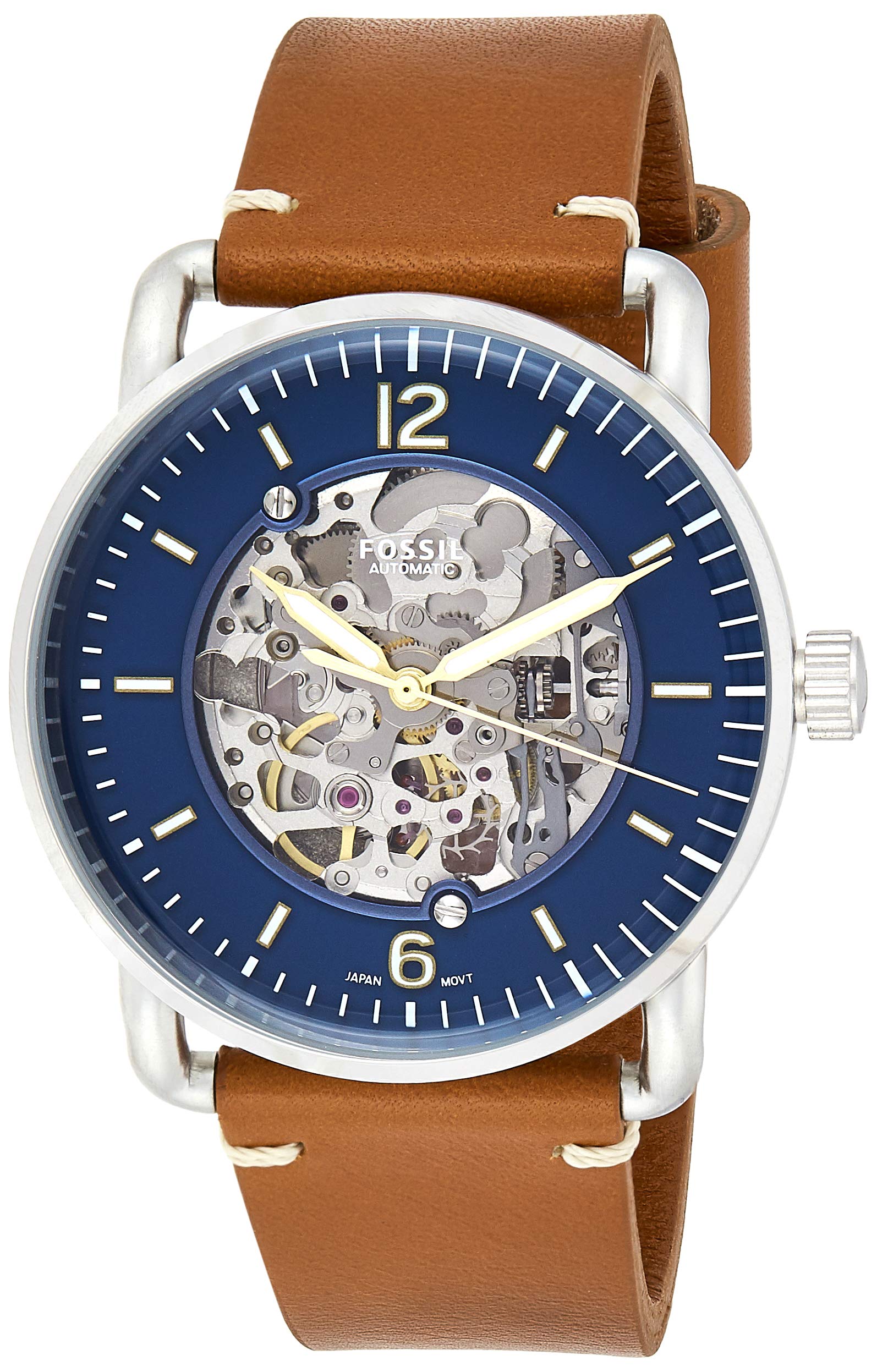 Fossil Commuter Automatic Skeleton Blue Dial Brown Leather Strap Watch for Men - ME3159 Watches Fossil   
