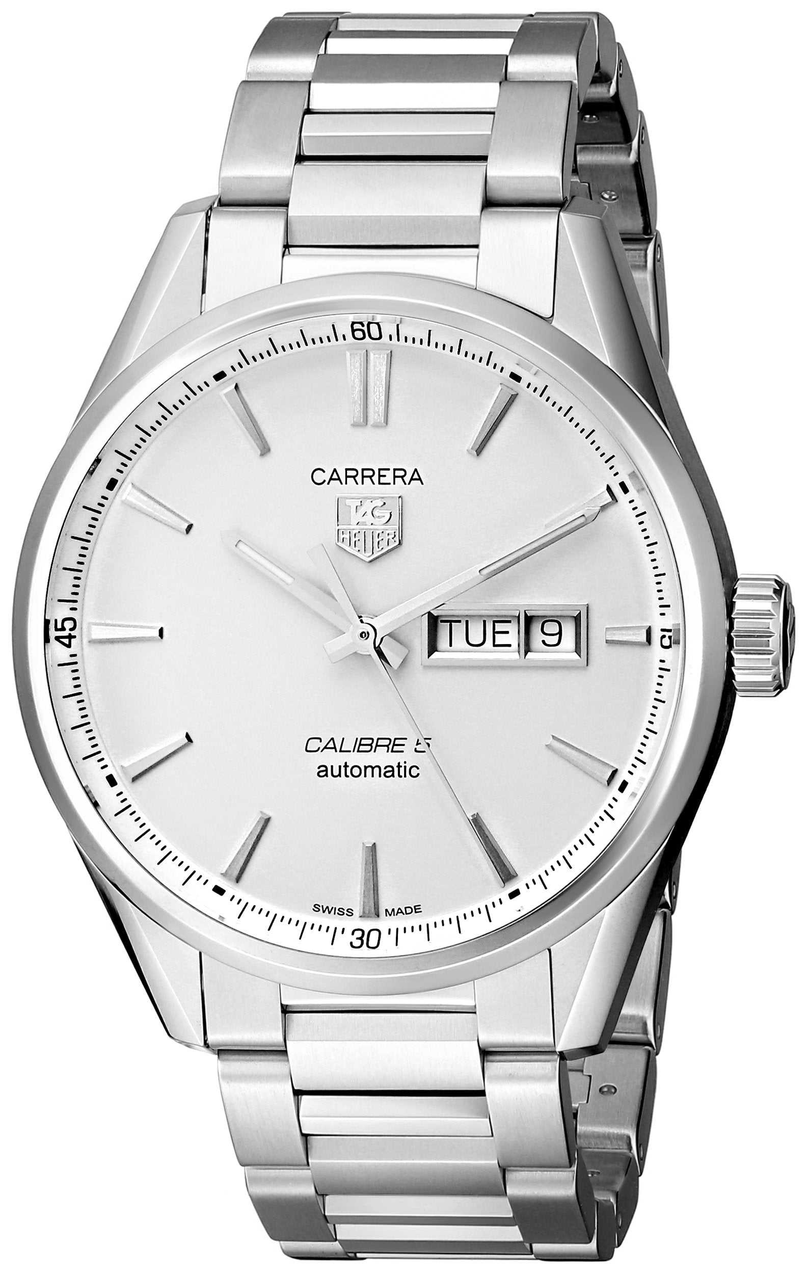 Tag Heuer Carrera Calibre 5 Automatic 41mm White Dial Silver Steel Strap Watch for Men - WAR201B.BA0723 Watches Tag Heuer   