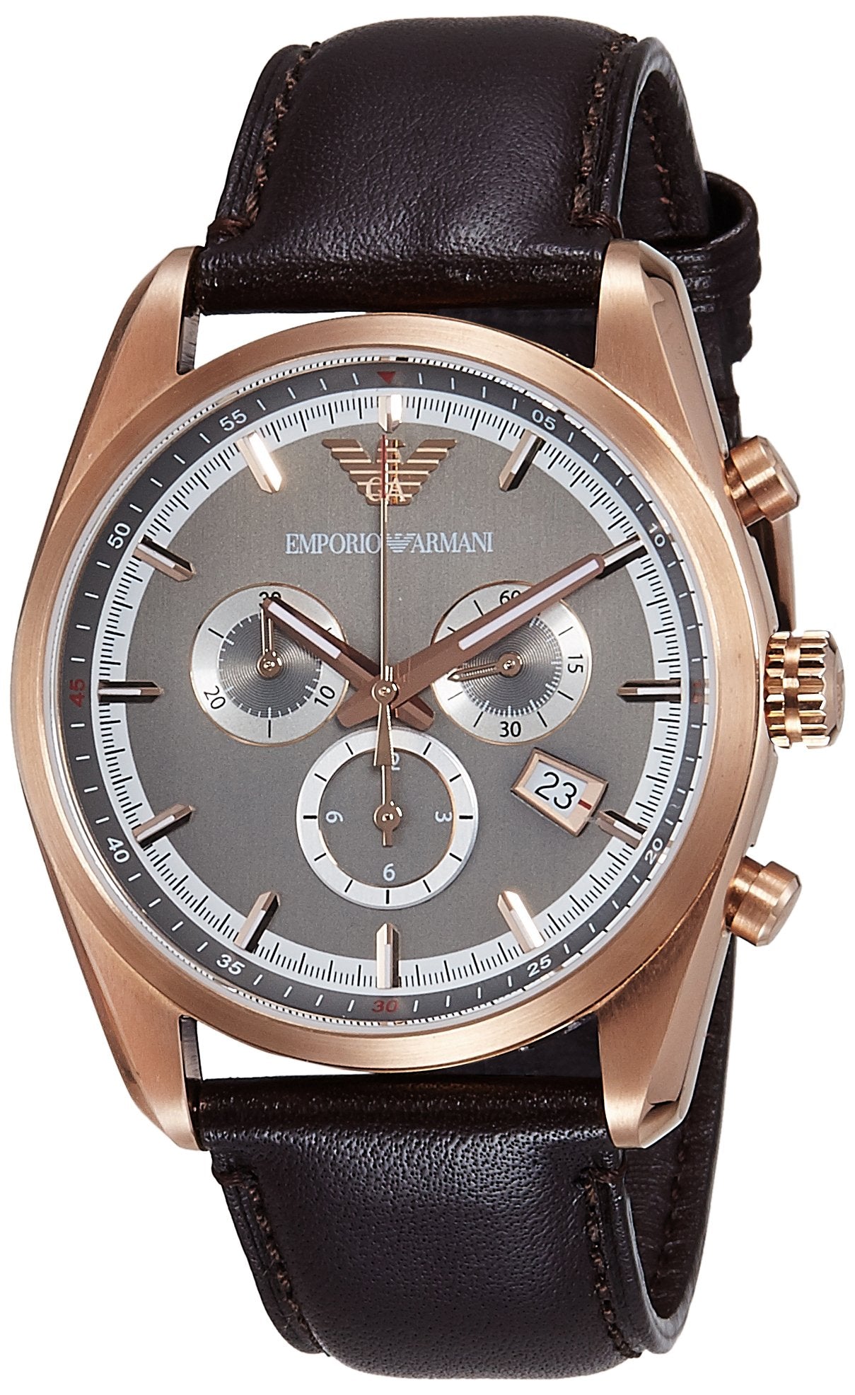 Emporio Armani Chronograph Gray Dial Brown Leather Strap Watch For Men - AR6043 Watches Emporio Armani   