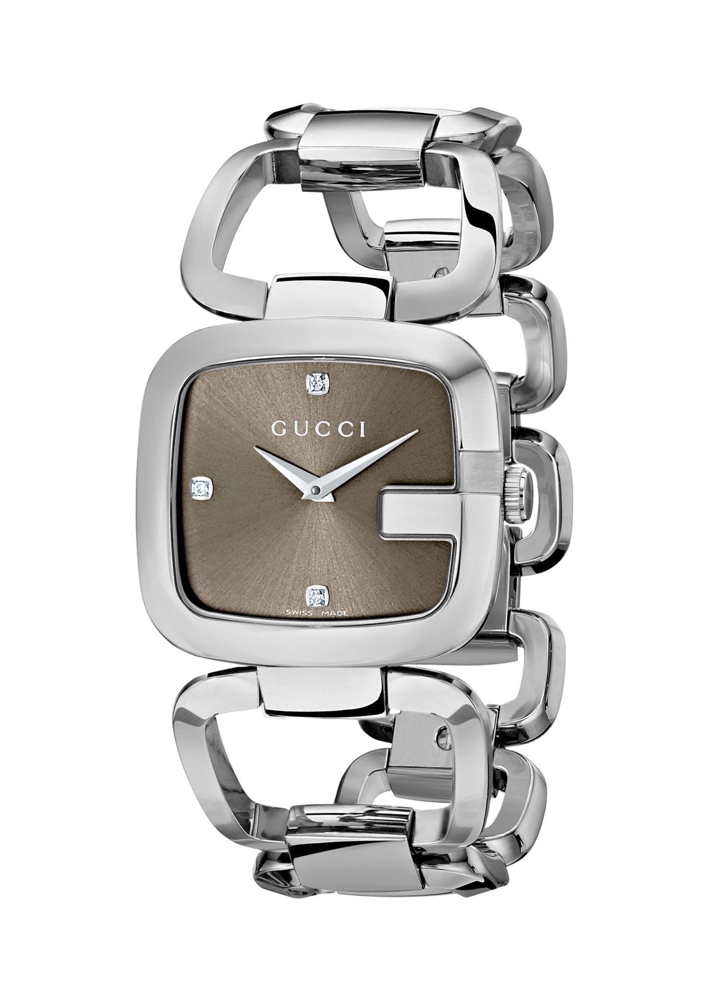 Gucci G Gucci Brown Dial Silver Steel Strap Watch For Women - YA125401 Watches Gucci   