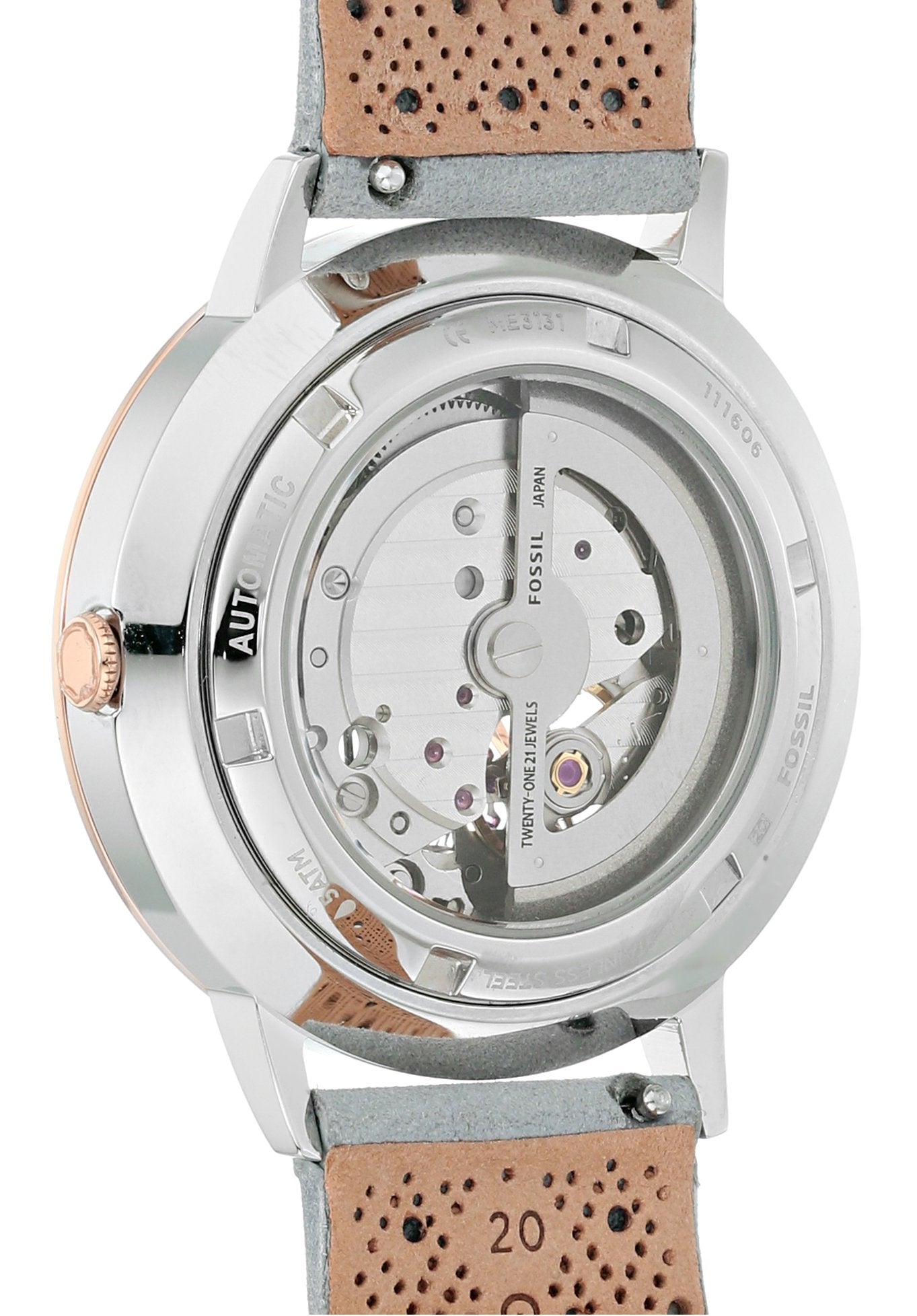 Fossil Vintage Muse Automatic Skeleton White Dial Grey Leather Strap Watch for Women - ME3131 Watches Fossil   