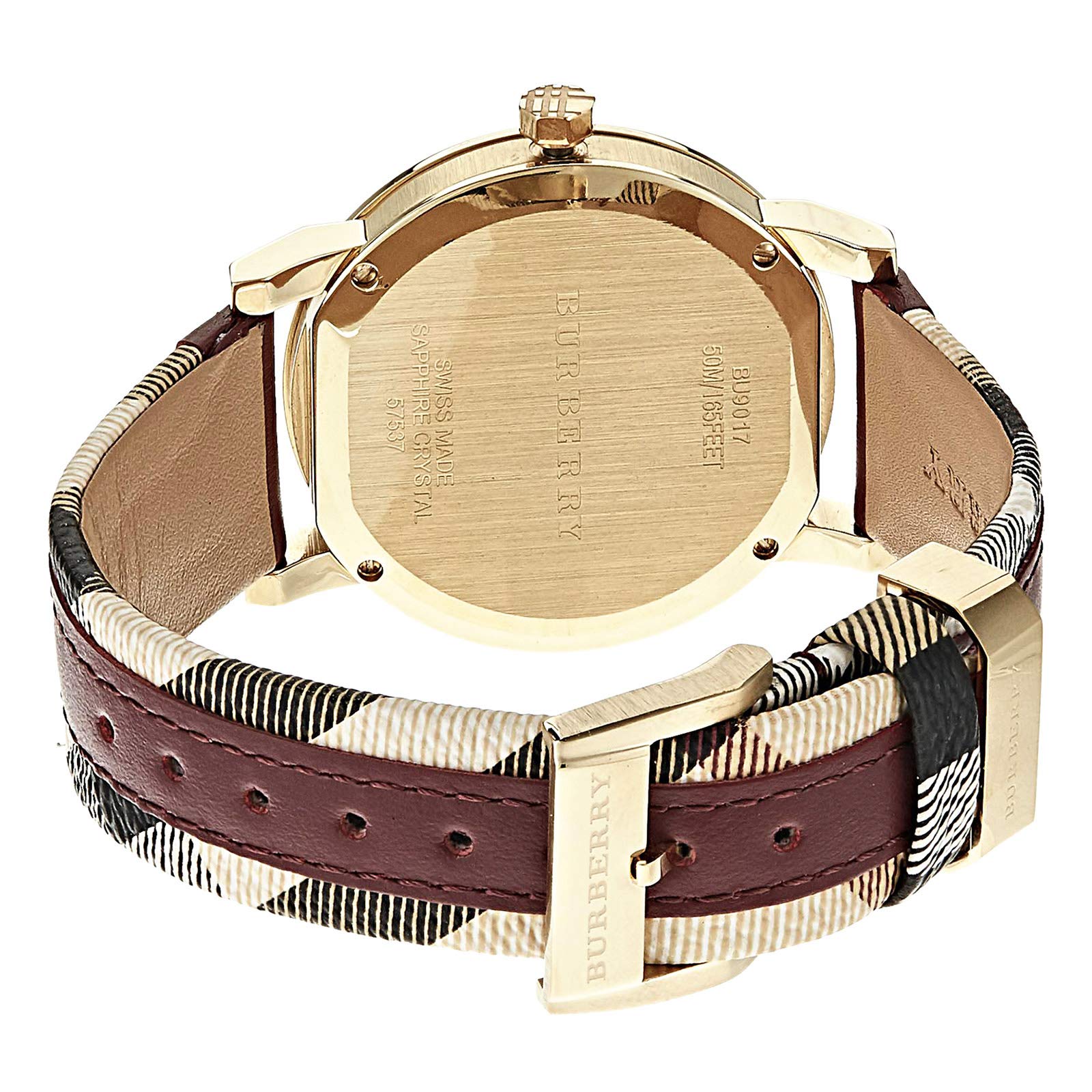 Burberry The City Gold Dial Maroon Leather Strap Watch for Women - BU9017 Watches Burberry   