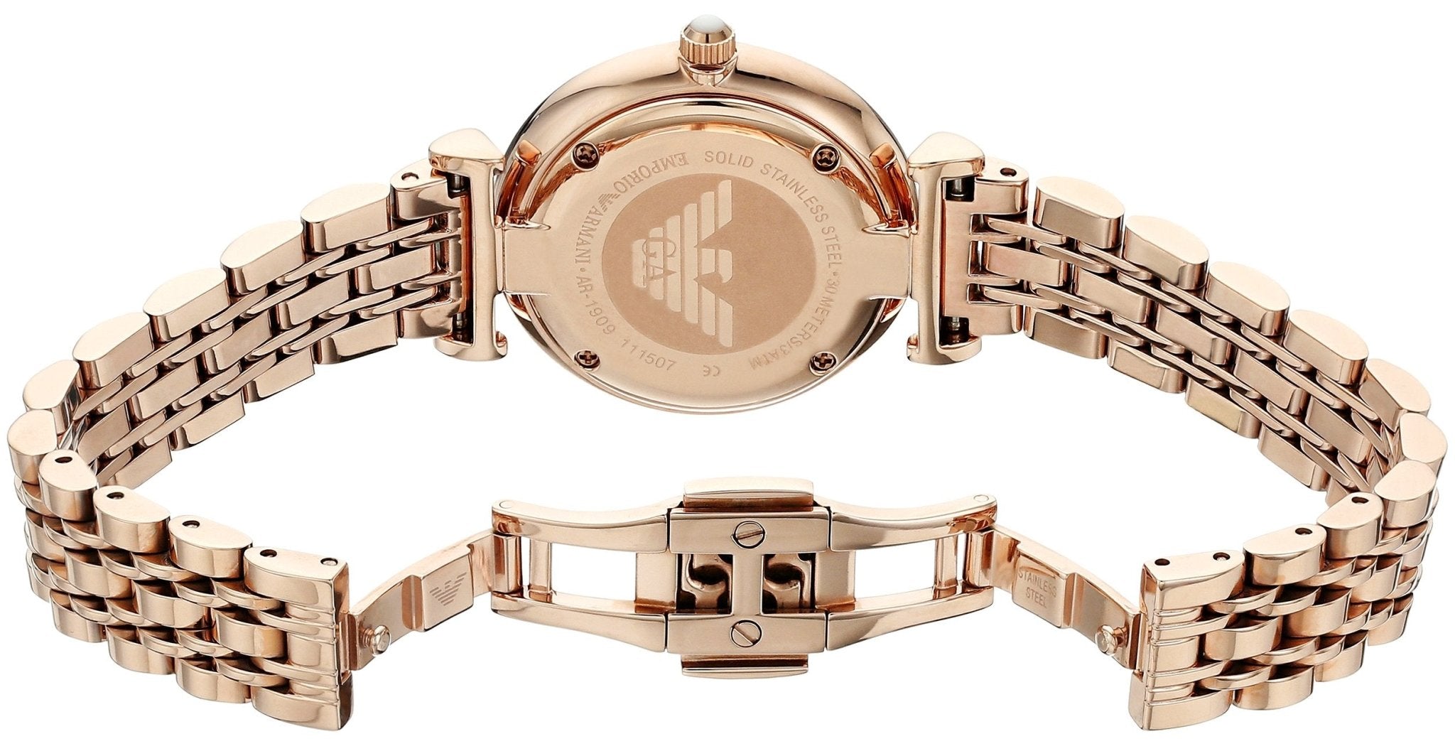 Emporio Armani Gianni T Bar Mother of Pearl Rose Gold Stainless Steel Strap Watch For Women - AR1909 Watches Emporio Armani   