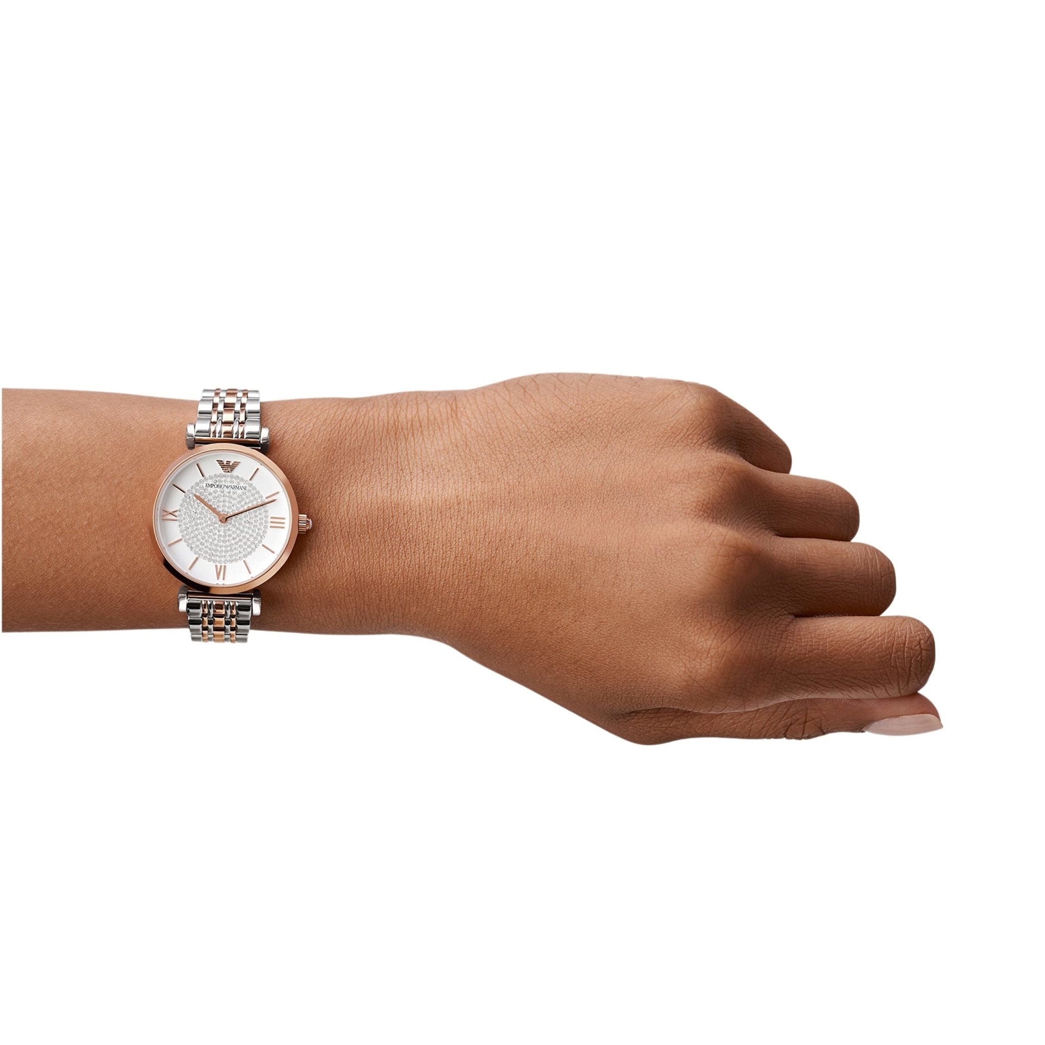 Emporio Armani Gianni T Bar White Dial Two Tone Stainless Steel Watch For Women - AR1926 Watches Emporio Armani   