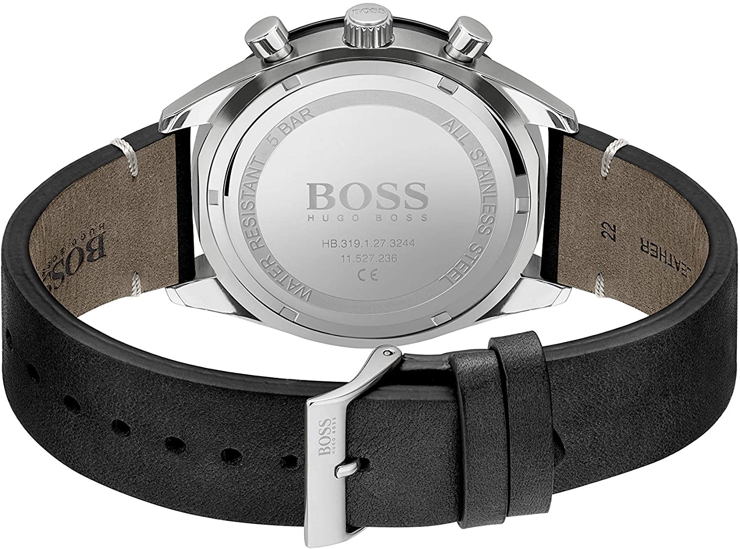 Hugo Boss Chronograph Black Dial Black Leather Strap Watch for Men - 1513864 Watches Hugo Boss   