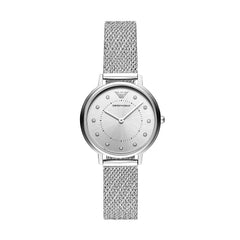 Emporio Armani Kappa Silver Dial Silver Mesh Bracelet Watch For Women - AR11128 Watches Emporio Armani   