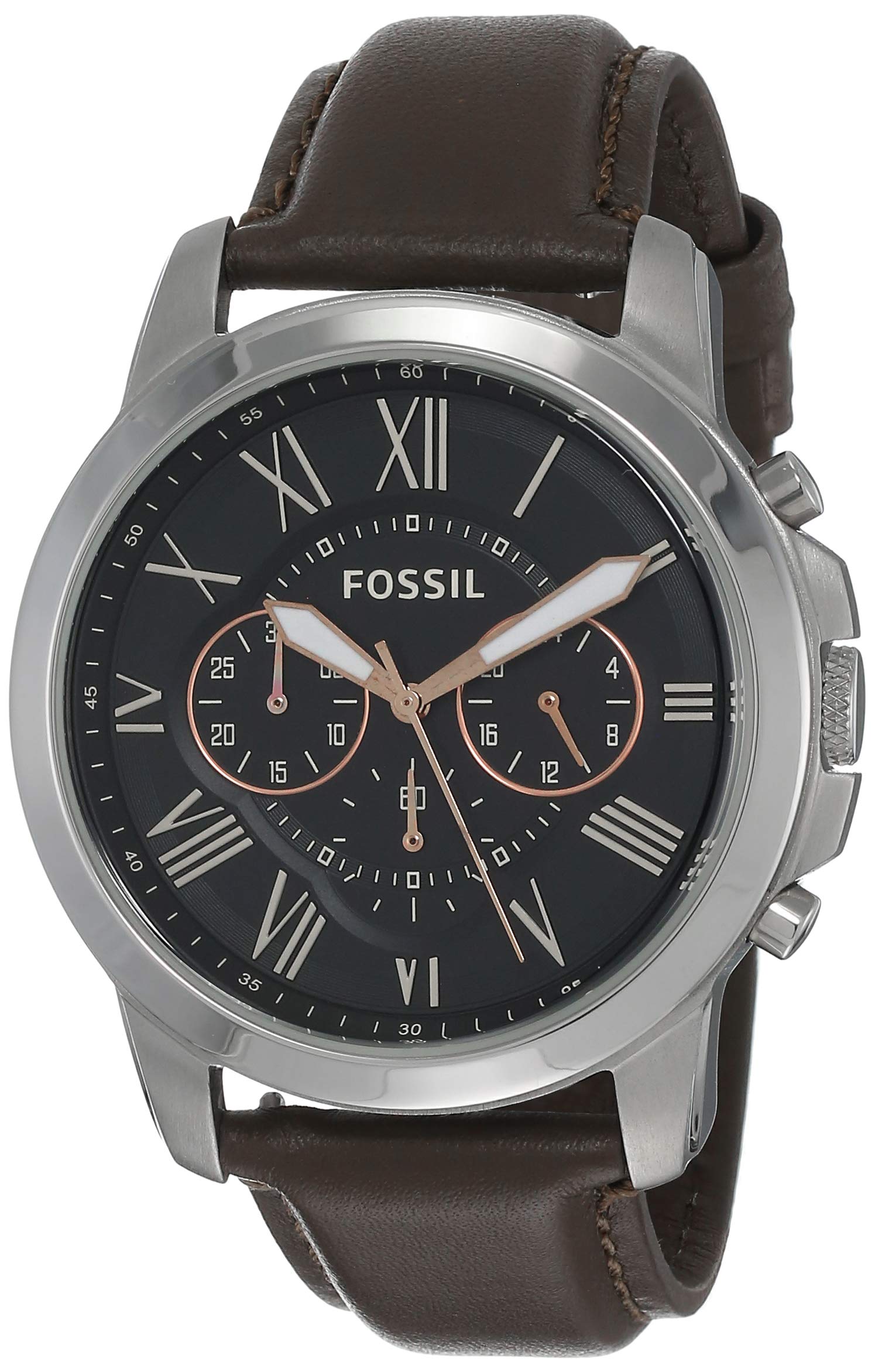 Fossil Grant Chronograph Black Dial Brown Leather Strap Watch for Men - FS4813 Watches Fossil   