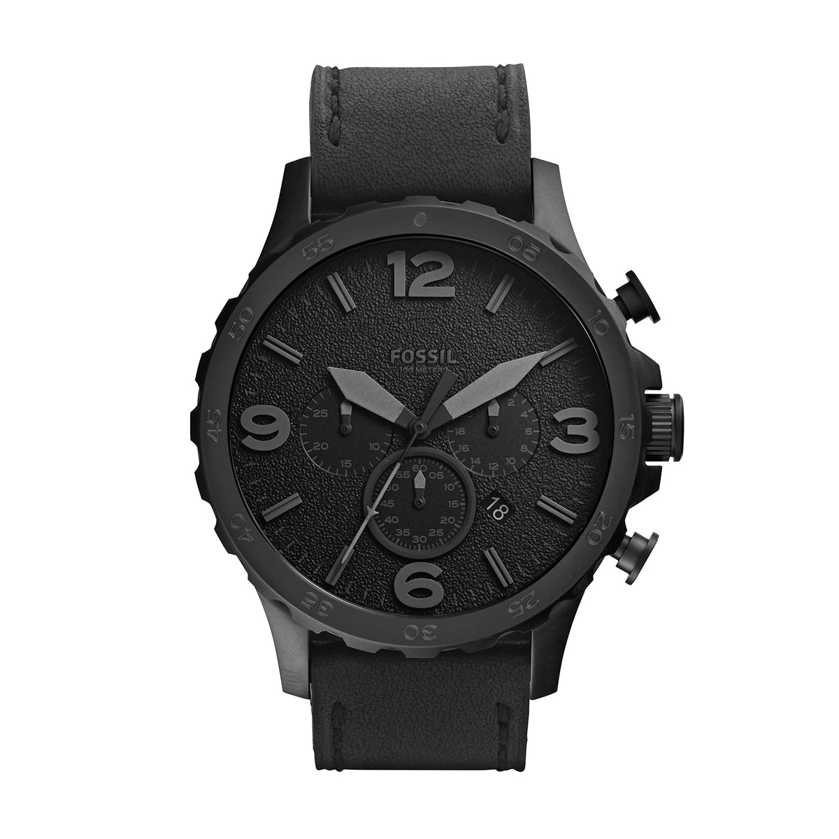 Fossil Nate Chronograph Black Dial Black Leather Strap Watch for Men - JR1354 Watches Fossil   