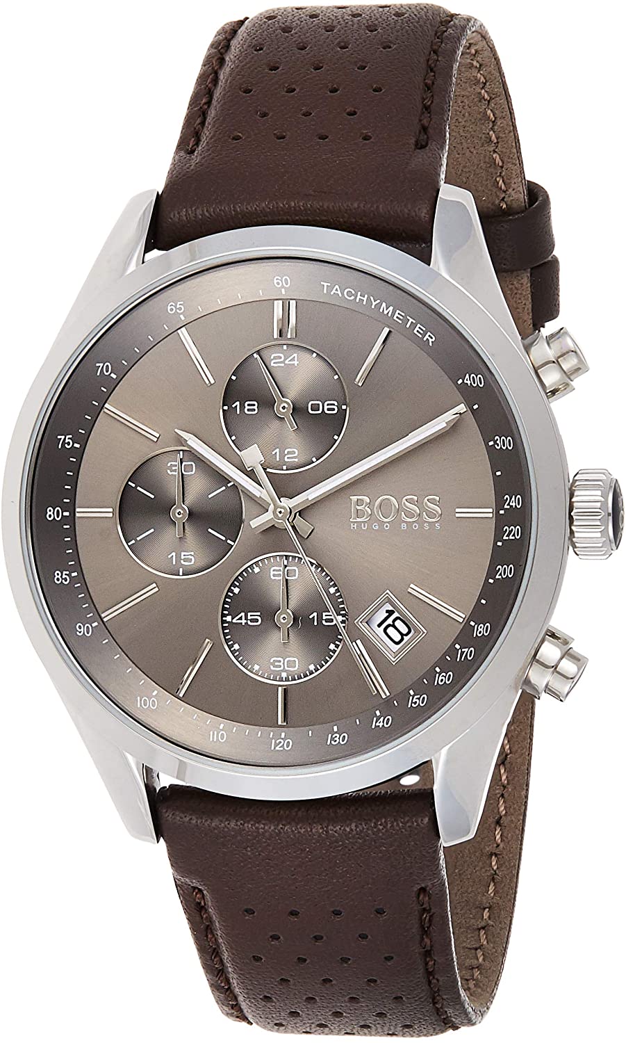 Hugo Boss Grand Prix Grey Dial Brown Leather Strap Watch for Men -  1513476 Watches Hugo Boss   