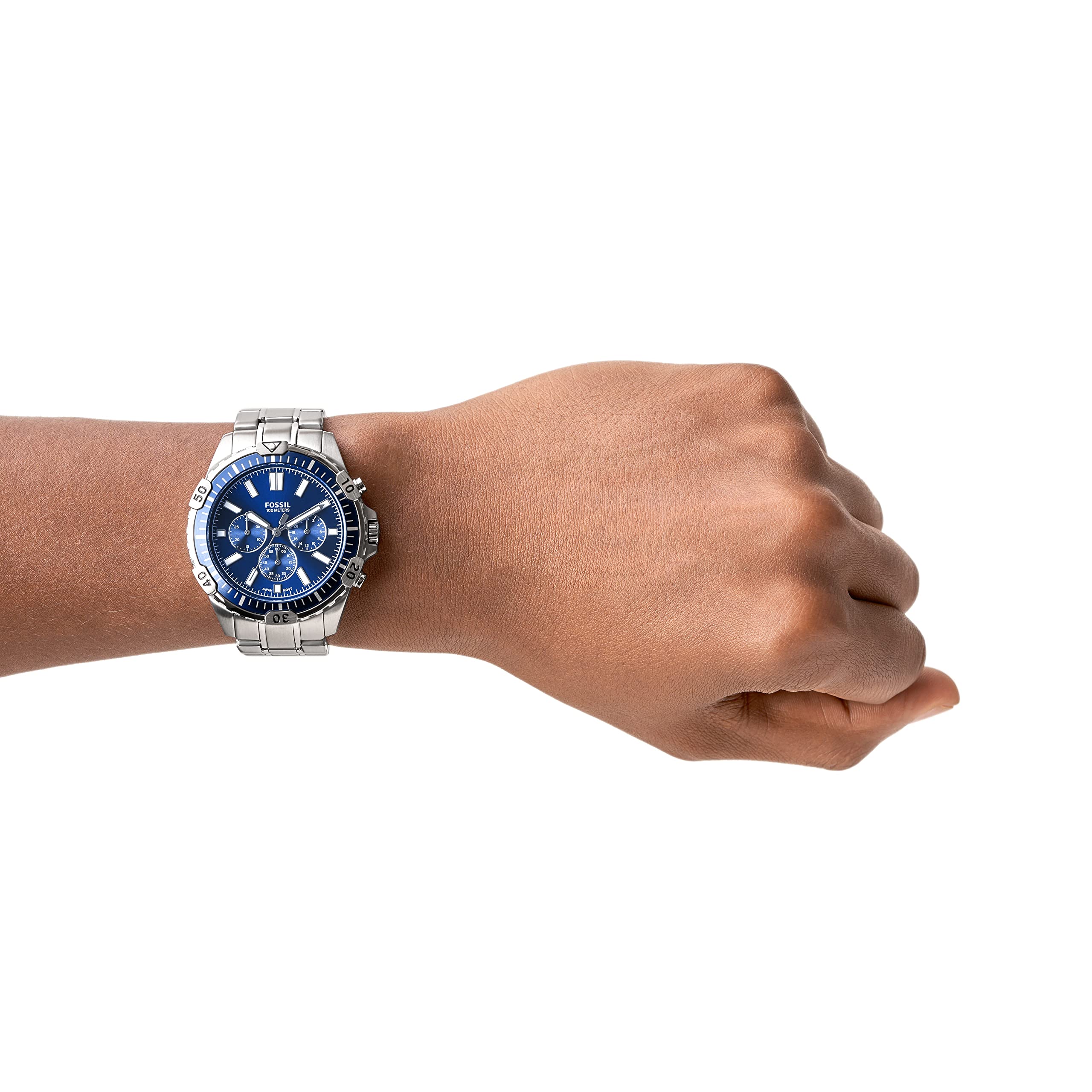 Fossil Garrett Chronograph Blue Dial Silver Steel Strap Watch for Men - FS5623 Watches Fossil   