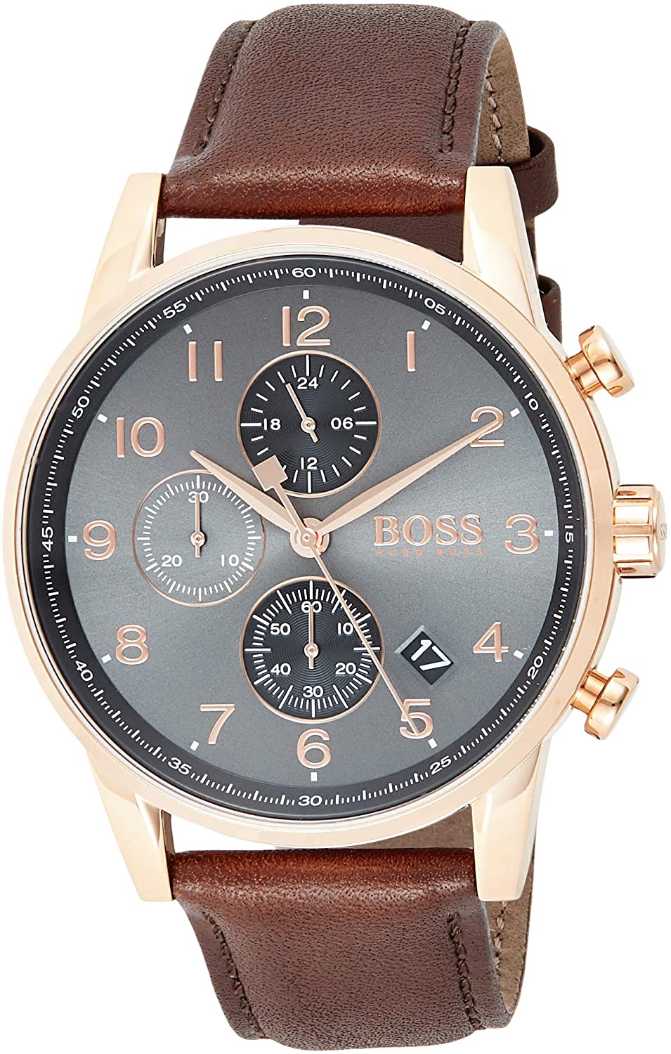 Hugo Boss Navigator Grey Dial Brown Leather Strap Watch for Men - 1513496 Watches Hugo Boss   